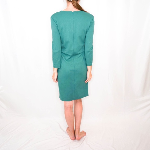 Hugo Boss Teal Long Sleeve Sheath Dress V Neck - Picture 4 of 6